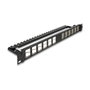 DeLOCK Panel de Conexión Keystone 19 Pulgadas, 24 Puertos, En Ángulo con Entrada de Tensión, Montaje Rack 1U, Color Negro, Metal y Plástico - 125.5 x 482.6 x 44.2 mm