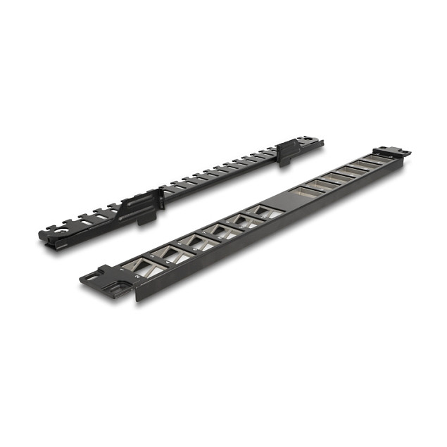 DeLOCK Panel de Conexión Keystone 19 Pulgadas, 24 Puertos, En Ángulo con Entrada de Tensión, Montaje Rack 1U, Color Negro, Metal y Plástico - 125.5 x 482.6 x 44.2 mm