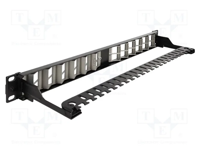 DeLOCK Panel de conexión Keystone 24 puertos en ángulo con alivio de tensión, 1U, Negro DeLOCK Panel de conexión Keystone 24 puertos en ángulo con alivio de tensión, 1U, Negro