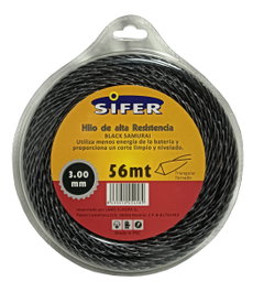 SIFER Hilo Desbrozadora Black Samurai Trenzado 3.00mm x 56m Negro