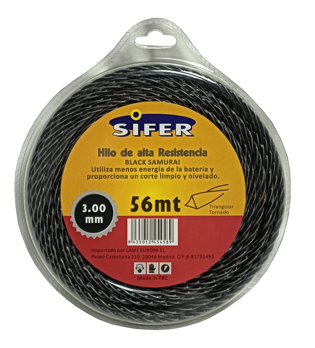SIFER Hilo Desbrozadora Black Samurai Trenzado 3.00mm x 56m Negro SIFER Hilo Desbrozadora Black Samurai Trenzado 3.00mm x 56m Negro