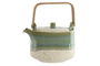 DKD Home Decor Jade 24 Tetera Porcelana y Bambú Verde Blanco 1L 14 x 18.5 x 16.5 cm