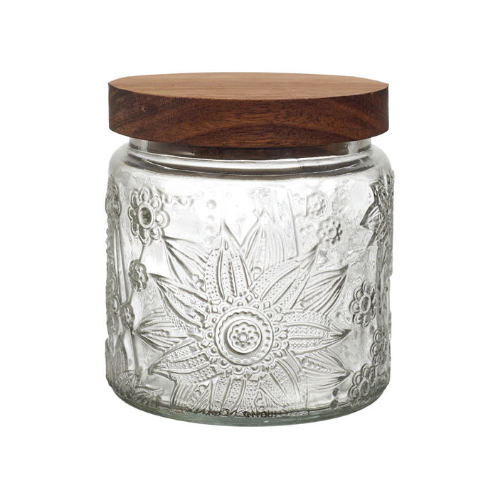 Home Deco Factory Bote Relieve Vidrio Tapa Acacia 500 Ml