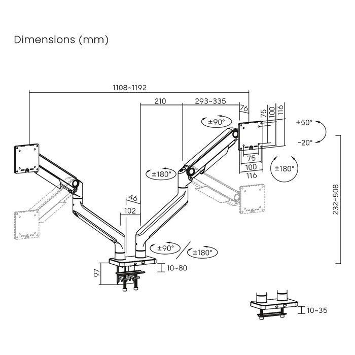 Digitus Dual Monitorhalterung, 2 Pantallas hasta 45 Pulgadas, Soporte de Doble Brazo con Capacidad de 20 kg por Monitor, Referencia DIGITUS