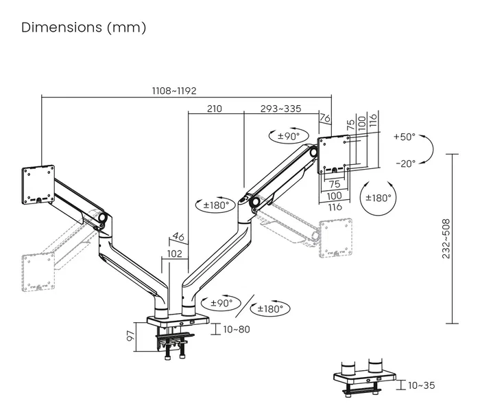 Digitus Soporte para Monitor Doble DA-90474, 2x 45 pulg, 2x 20 kg