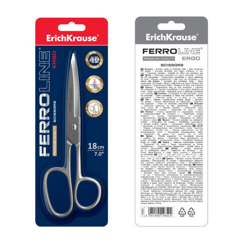 Erich Krause Tijeras 18 cm Acero Inoxidable Corte Recto Referencia 14852 Ambidextro Mango Semi-offset