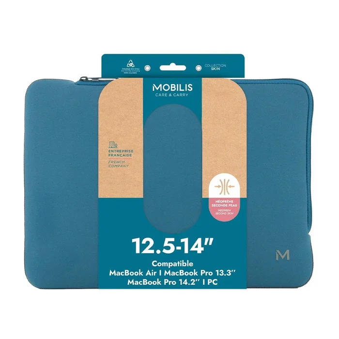 Mobilis 049018 Funda de Neopreno para Portátil 35.6 cm (14") Azul Gris, Compatible con MacBook Pro 13/14", Protectora Antigolpes