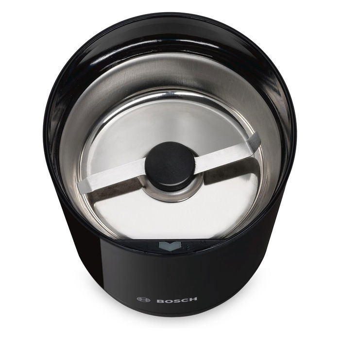 Bosch TSM6A013B Molinillo de Cafe, Triturador con Cuchillas 75g, Acero Inoxidable, Molienda Fina y Apagado Automatico, 180W, 220-240V, Negro