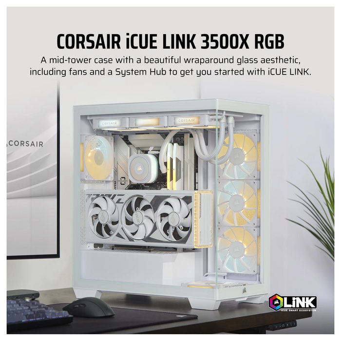 Corsair 3500X LINK RGB Caja Gaming Midi Tower ATX Blanco con Panel de Vidrio Templado