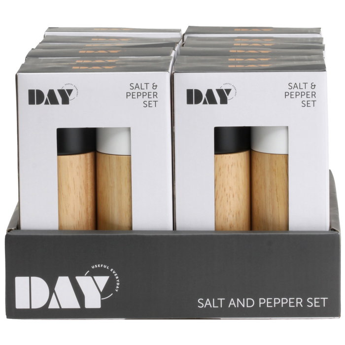 Day Juego de 2 Molinillos Sal Pimienta Madera Caucho Aluminio Cerámica 5x14.5 cm
