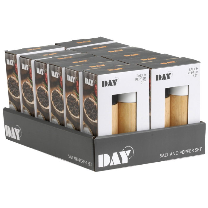 Day Juego de 2 Molinillos Sal Pimienta Madera Caucho Aluminio Cerámica 5x14.5 cm