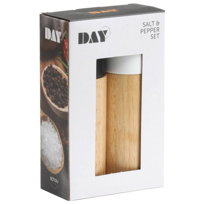 Day Juego de 2 Molinillos Sal Pimienta Madera Caucho Aluminio Cerámica 5x14.5 cm