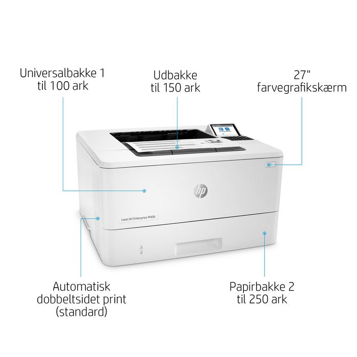 HP LaserJet Enterprise M406dn Impresora Laser, 40 ppm, 1200x1200 dpi, USB, Impresion Doble Cara, Energia Eficiente