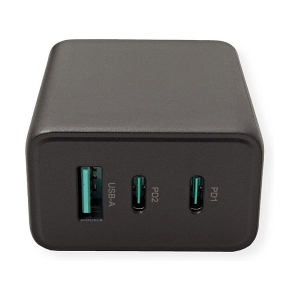 VALUE Cargador USB 65W GaN con 3 Puertos (1x Tipo-A, 2x Tipo-C) y Enchufe Euro VALUE Cargador USB 65W GaN con 3 Puertos (1x Tipo-A, 2x Tipo-C) y Enchufe Euro