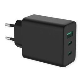 VALUE Cargador USB 65W GaN con 3 Puertos (1x Tipo-A, 2x Tipo-C) y Enchufe Euro