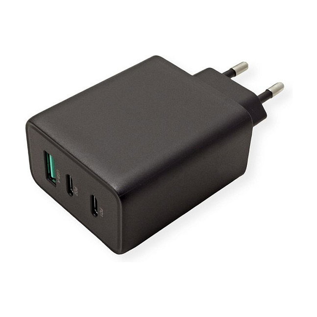 VALUE Cargador USB 65W GaN con 3 Puertos (1x Tipo-A, 2x Tipo-C) y Enchufe Euro VALUE Cargador USB 65W GaN con 3 Puertos (1x Tipo-A, 2x Tipo-C) y Enchufe Euro