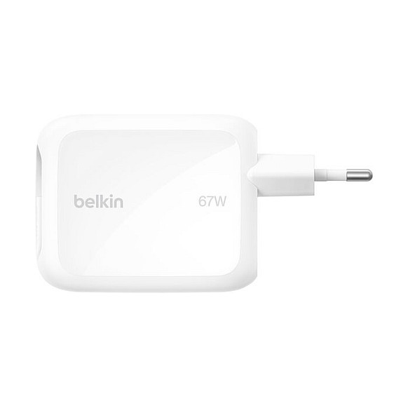 Belkin Boost Charge Pro 67W Dual GaN con Cable Retráctil USB-C Blanco