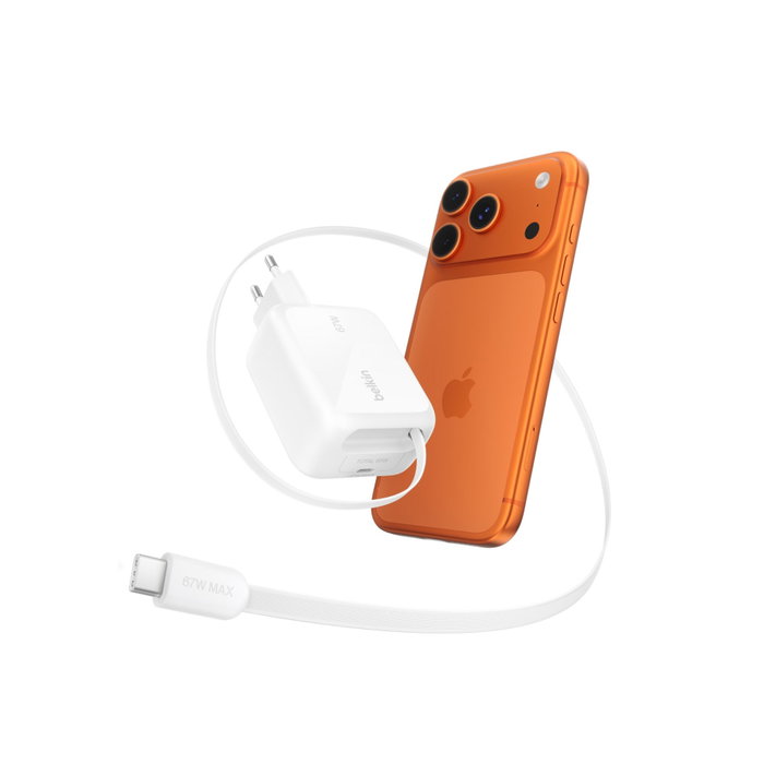 Belkin Boost Charge Pro 67W Dual GaN con cable retráctil Blanco WCH022KQWH