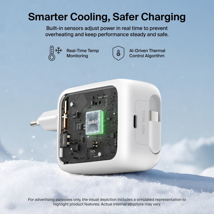 Belkin Boost Charge Pro 67W Dual GaN con cable retráctil Blanco WCH022KQWH
