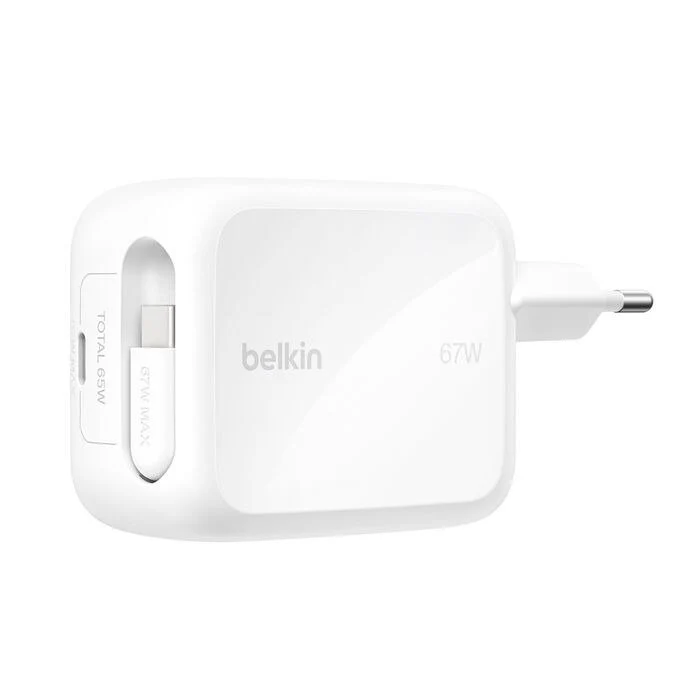 Belkin Boost Charge Pro 67 W Dual GaN con cable retráctil, blanco Belkin Boost Charge Pro 67 W Dual GaN con cable retráctil, blanco