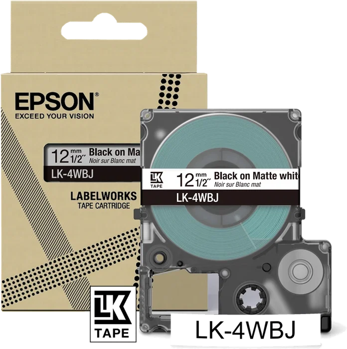 Epson LK-4WBJ Cinta de Etiquetas Mate Negro sobre Blanco 12 mm Epson LK-4WBJ Cinta de Etiquetas Mate Negro sobre Blanco 12 mm