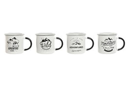 DKD Home Decor Tazas de Porcelana New Bone Temática Camping Surtido de 4