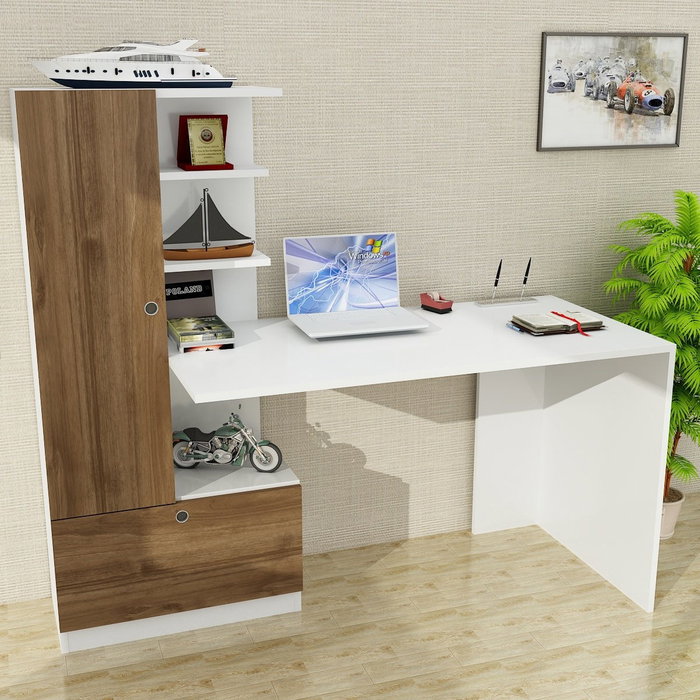Hanah Home Mesa de Estudio Domingos White, Walnut