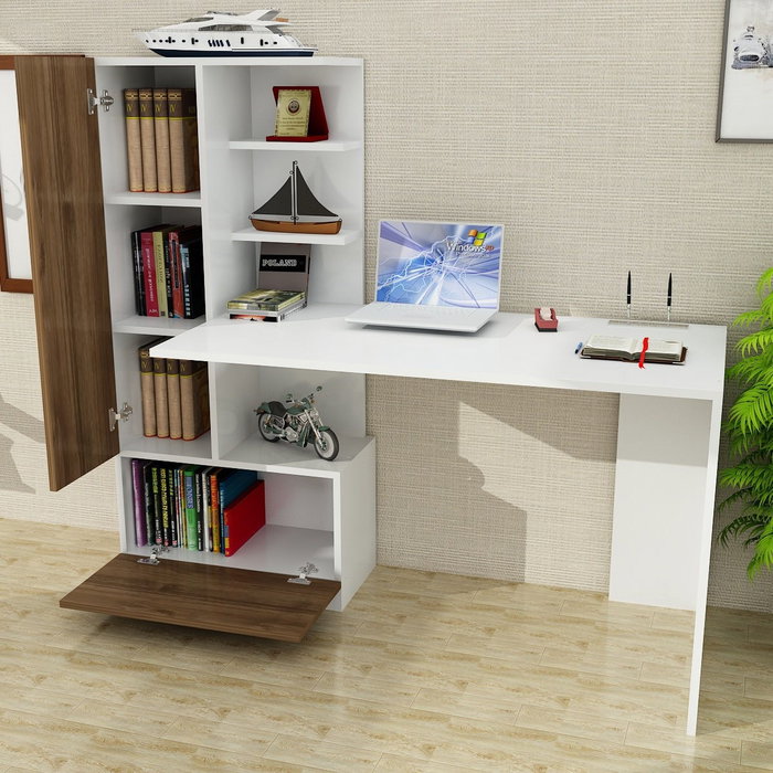 Hanah Home Mesa de Estudio Domingos White, Walnut