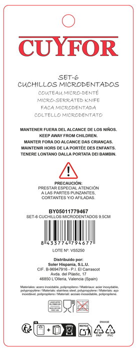 Inde Set 6 Cuchillos Microdentados 9.5 cm (24 Unidades) Inde Set 6 Cuchillos Microdentados 9.5 cm (24 Unidades)