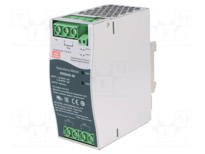 MEAN WELL DRDN40-48 Módulo de redundancia 48VDC 40A para carril DIN MEAN WELL DRDN40-48 Módulo de redundancia 48VDC 40A para carril DIN