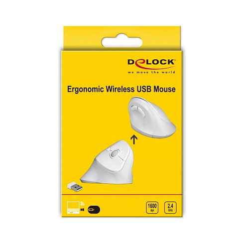 DeLOCK 12596 Ratón Ergonomico USB Inalambrico Vertical para Mano Derecha, Blanco, 1600 DPI, 4 Botones, Silencioso, RF 2.4 GHz, Hasta 20 m, Receptor Nano USB Incluido DeLOCK 12596 Ratón Ergonomico USB Inalambrico Vertical para Mano Derecha, Blanco, 1600 DPI, 4 Botones, Silencioso, RF 2.4 GHz, Hasta 20 m, Receptor Nano USB Incluido