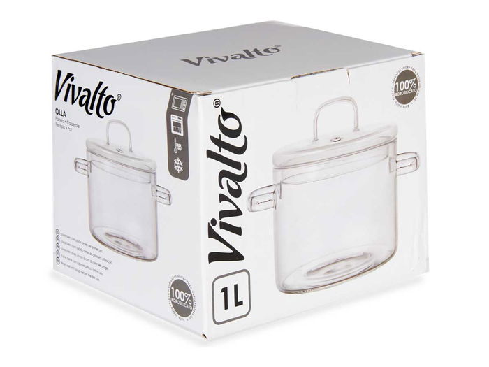 Vivalto Olla de Borosilicato Transparente 1000 ml 19x13.5x13.8 cm (Set de 6)