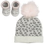 Tom et Zoe Conjunto Gorro y Calcetines Animal Print, Topos Dorados, Borla Rosa