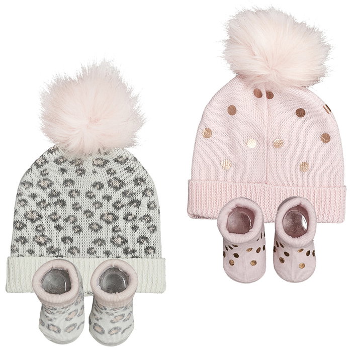 Tom et Zoe Conjunto Gorro y Calcetines - Modelos Surtidos Animal Print y Topos Dorados