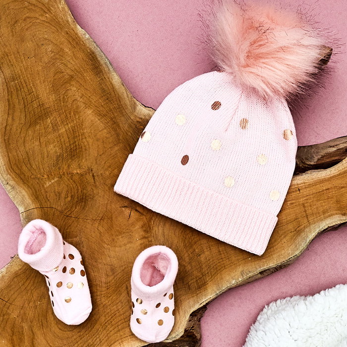 Tom et Zoe Conjunto Gorro y Calcetines - Modelos Surtidos Animal Print y Topos Dorados