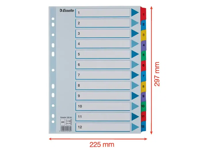 Esselte Separador Numérico 1-12 Juego de 12 DIN A4 Multicolor