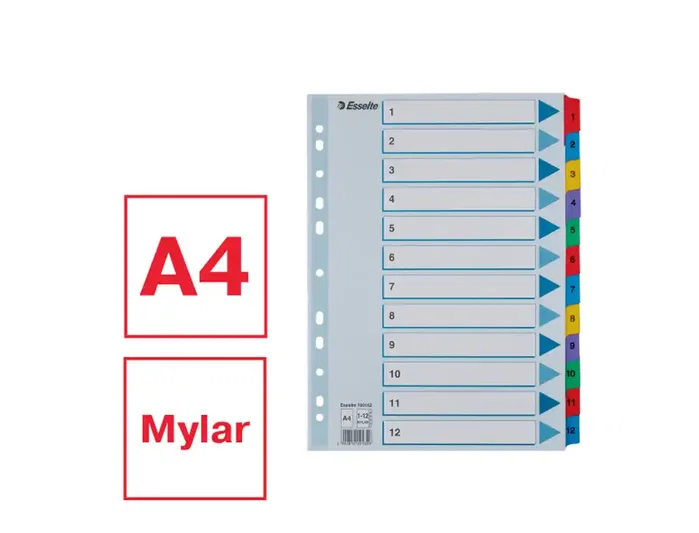Esselte Separador Numérico 1-12 Juego de 12 DIN A4 Multicolor