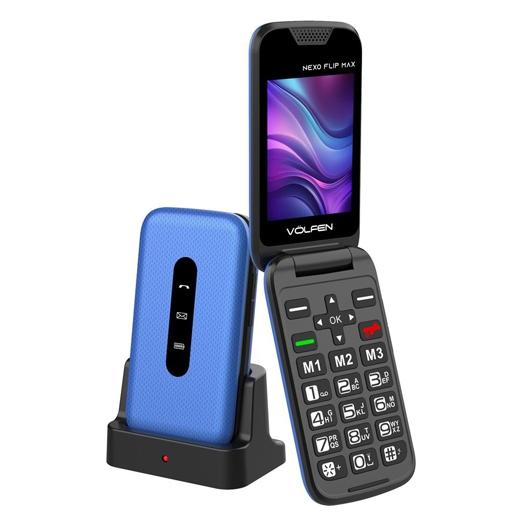 Volfen Nexo Flip Telefono Movil Tipo Concha con Base Azul para Mayores con Botones Grandes y Dual SIM 2G Volfen Nexo Flip Telefono Movil Tipo Concha con Base Azul para Mayores con Botones Grandes y Dual SIM 2G
