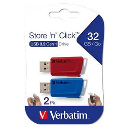 Verbatim Store´N´Click 32GB USB 3.2 Pendrive con Ranura para Colgar, Colores Surtidos - Multipack 2 Unidades