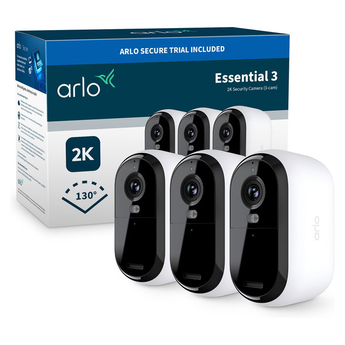ARLO Arlo Essential 3 Cámara de Seguridad 2K IP Wifi, 3 Cámaras Inalámbricas y Alámbricas Blanco para Interior y Exterior