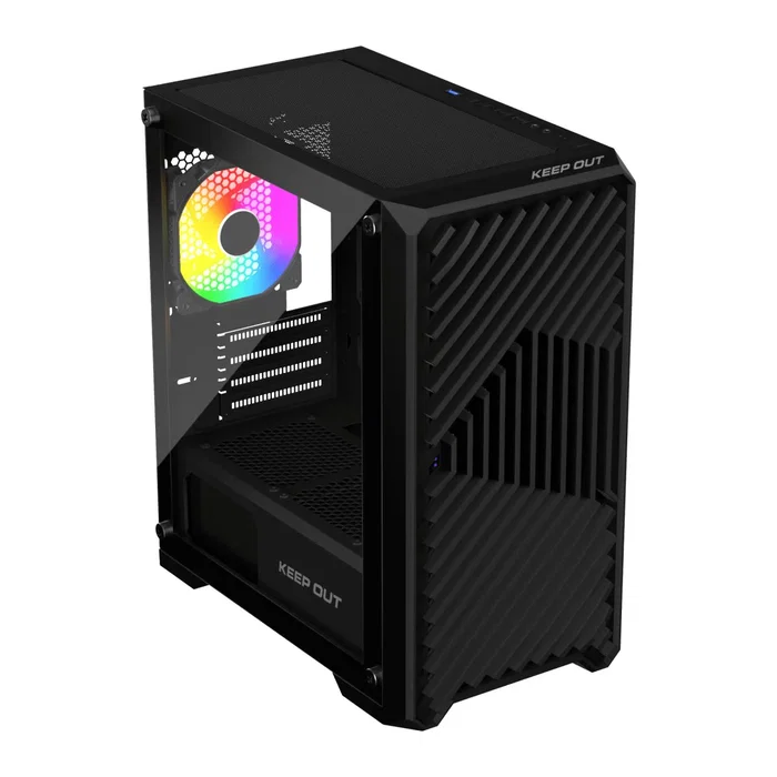 Keep Out XC-220 GLASS Caja de Ordenador Gaming Micro-ATX, Negro, Cristal Templado, con 4 Ventiladores ARGB, Bahías 1x3.5" y 2x2.5", Puertos USB 3.0