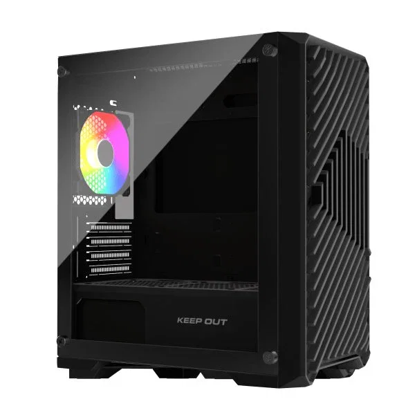 Keep Out XC-220 GLASS Caja de Ordenador Gaming Micro-ATX, Negro, Cristal Templado, con 4 Ventiladores ARGB, Bahías 1x3.5" y 2x2.5", Puertos USB 3.0