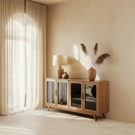 Aparador BURNIE Negro Natural Cristal Madera de mango 162 x 41 x 83 cm