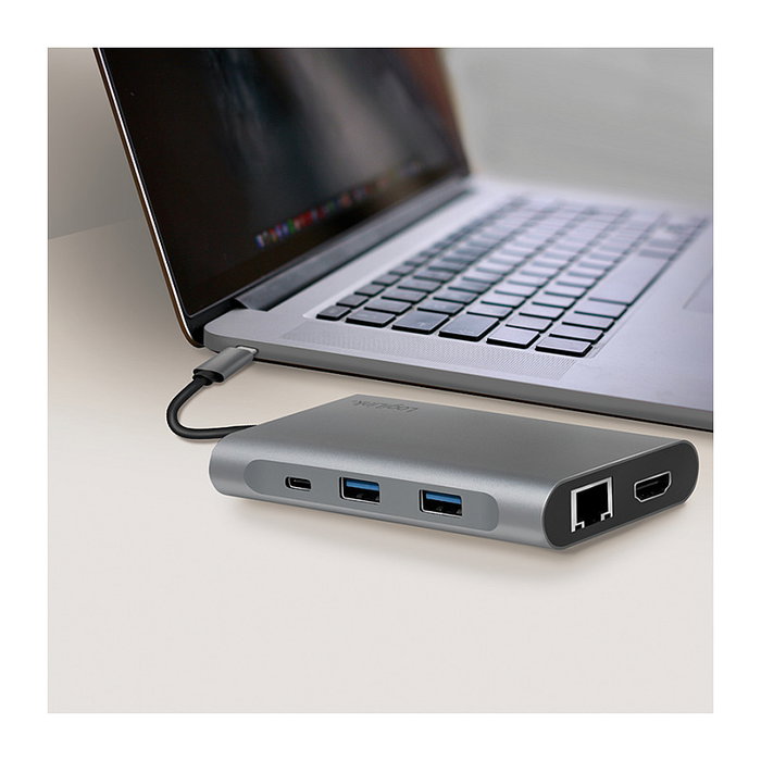LogiLink Docking Station USB-C de 8 puertos con USB 3.2 Gen1 y PD, plata