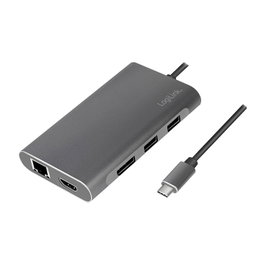 LogiLink Docking Station USB-C de 8 puertos con USB 3.2 Gen1 y PD, plata