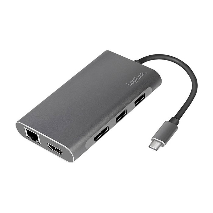 LogiLink Docking Station USB-C de 8 puertos con USB 3.2 Gen1 y PD, plata