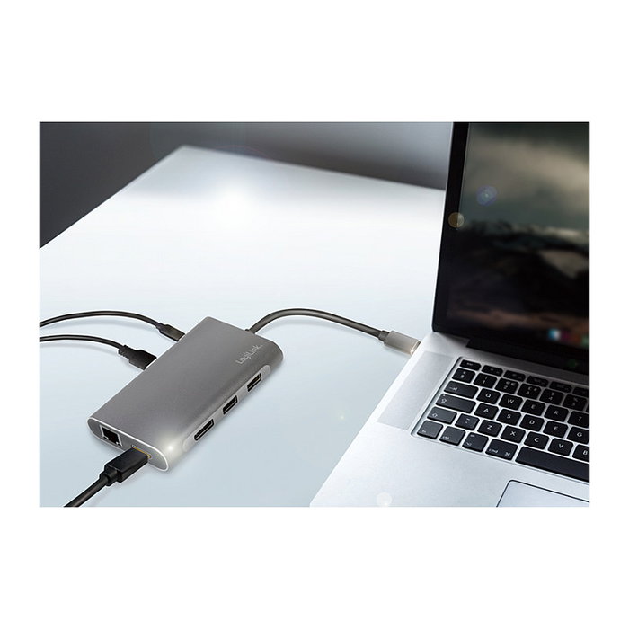 LogiLink Docking Station USB-C de 8 puertos con USB 3.2 Gen1 y PD, plata