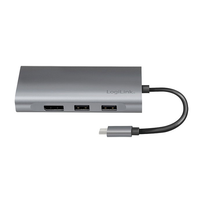 LogiLink Docking Station USB-C de 8 puertos con USB 3.2 Gen1 y PD, plata