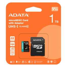 ADATA Premier Pro 1 TB MicroSDXC Tarjeta de Memoria UHS-I U3 Clase 10 V30 A2 AUSDX1TUI3V30SA2-RA1