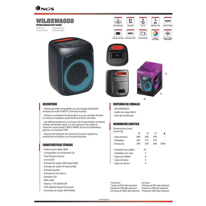 NGS Wild Swag Go Altavoz Portátil Negro